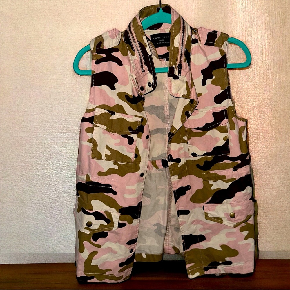 Love Tree Pink Camo Camouflage Button Up Military Style Vest Womens Small - Picture 3 of 9